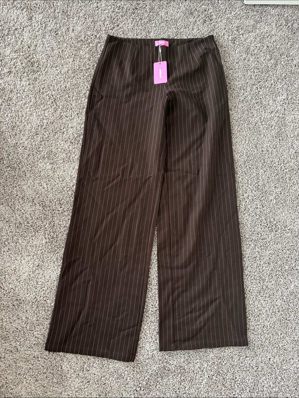 Edikted Dark Brown Pinstripe Wide-Leg Dress Pants